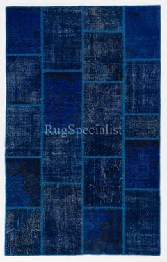 5x8 Ft Popular Navy Blue Modern Handmade Turkish Patchwork Rug. Best Seller Rug