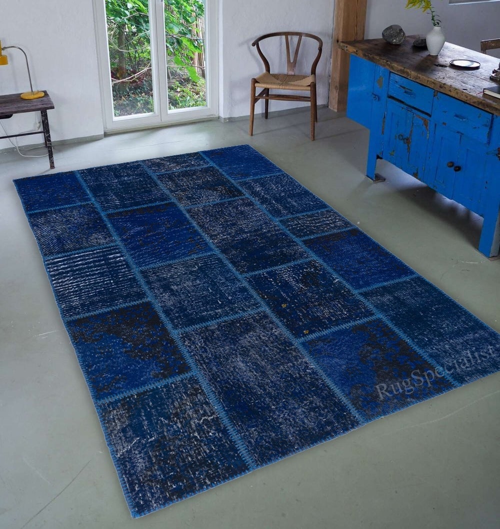 5x8 Ft Popular Navy Blue Modern Handmade Turkish Patchwork Rug. Best Seller Rug For Sale