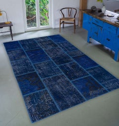 5x8 Ft Popular Navy Blue Modern Handmade Turkish Patchwork Rug. Best Seller Rug