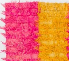 5x8 Ft Shag Pile Mohair "Tulu" Rug in Hot Pink and Yellow Colors, Velvety Wool