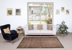 Alfombra de lana marrón Vintage de 5x8 pies. Alfombra turca hecha a mano para espacios contemporáneos