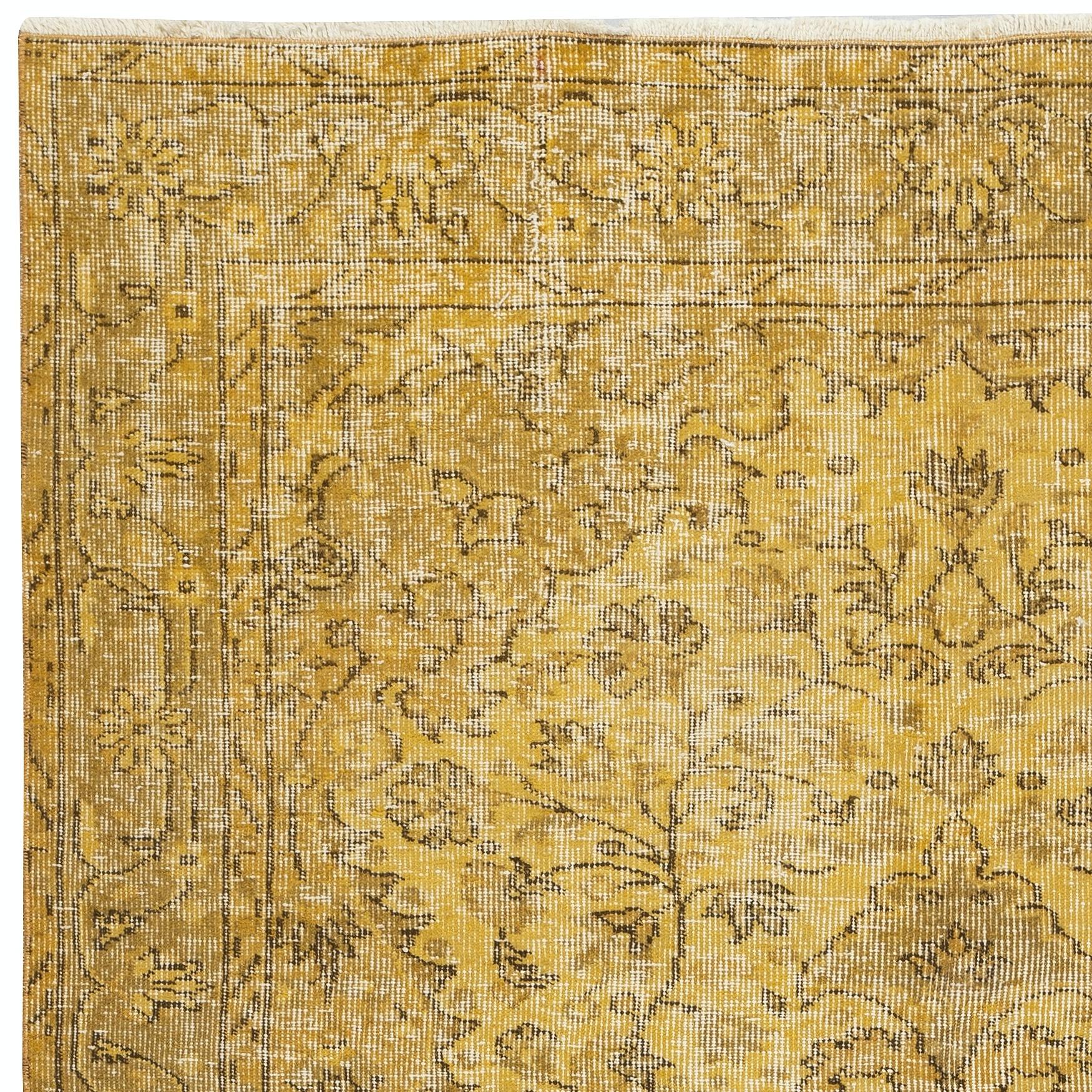 5x8 Ft Vintage handgefertigt Medaillon Design Bereich Teppich in gelb für moderne Innenräume (Handgeknüpft) im Angebot