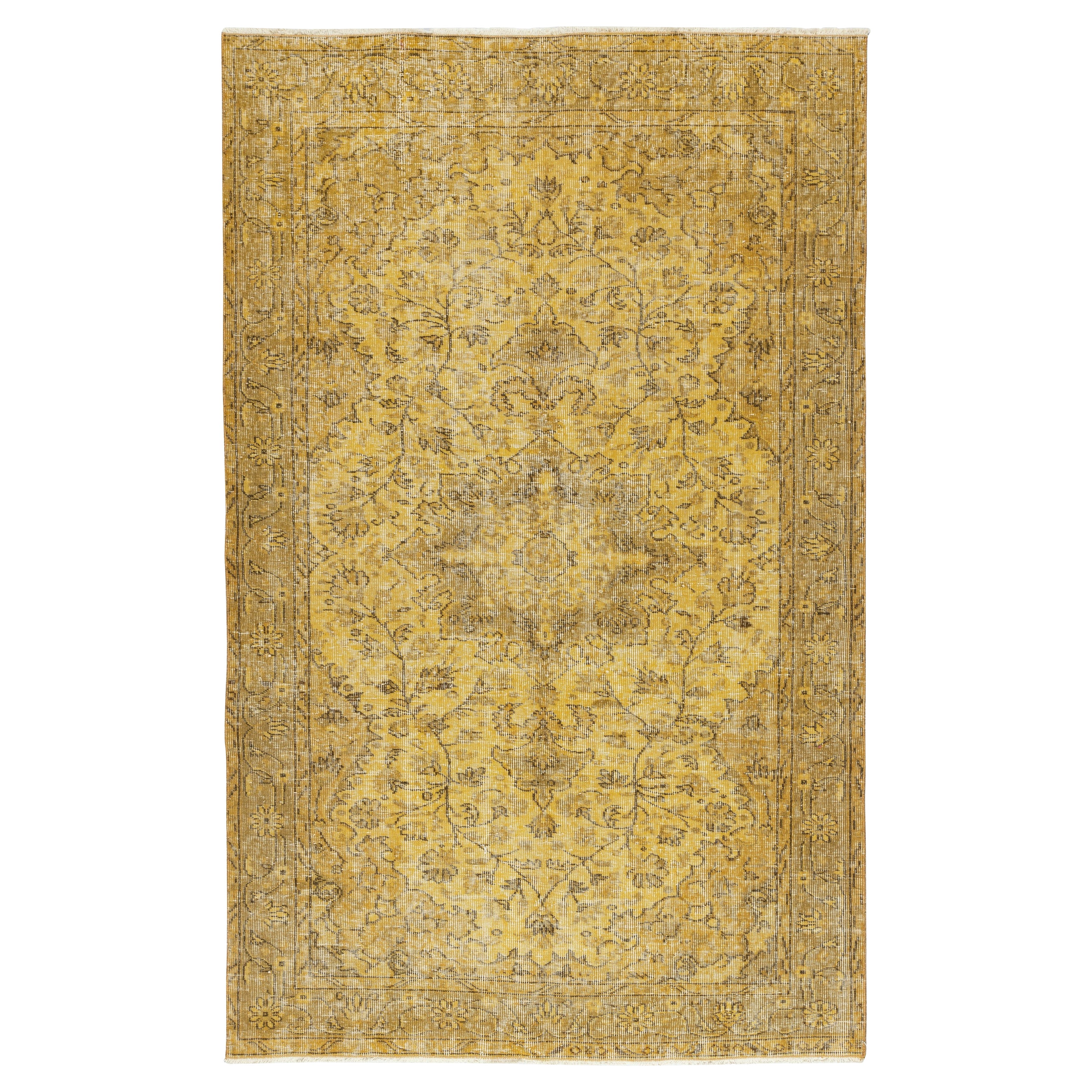 5x8 Ft Vintage handgefertigt Medaillon Design Bereich Teppich in gelb für moderne Innenräume im Angebot