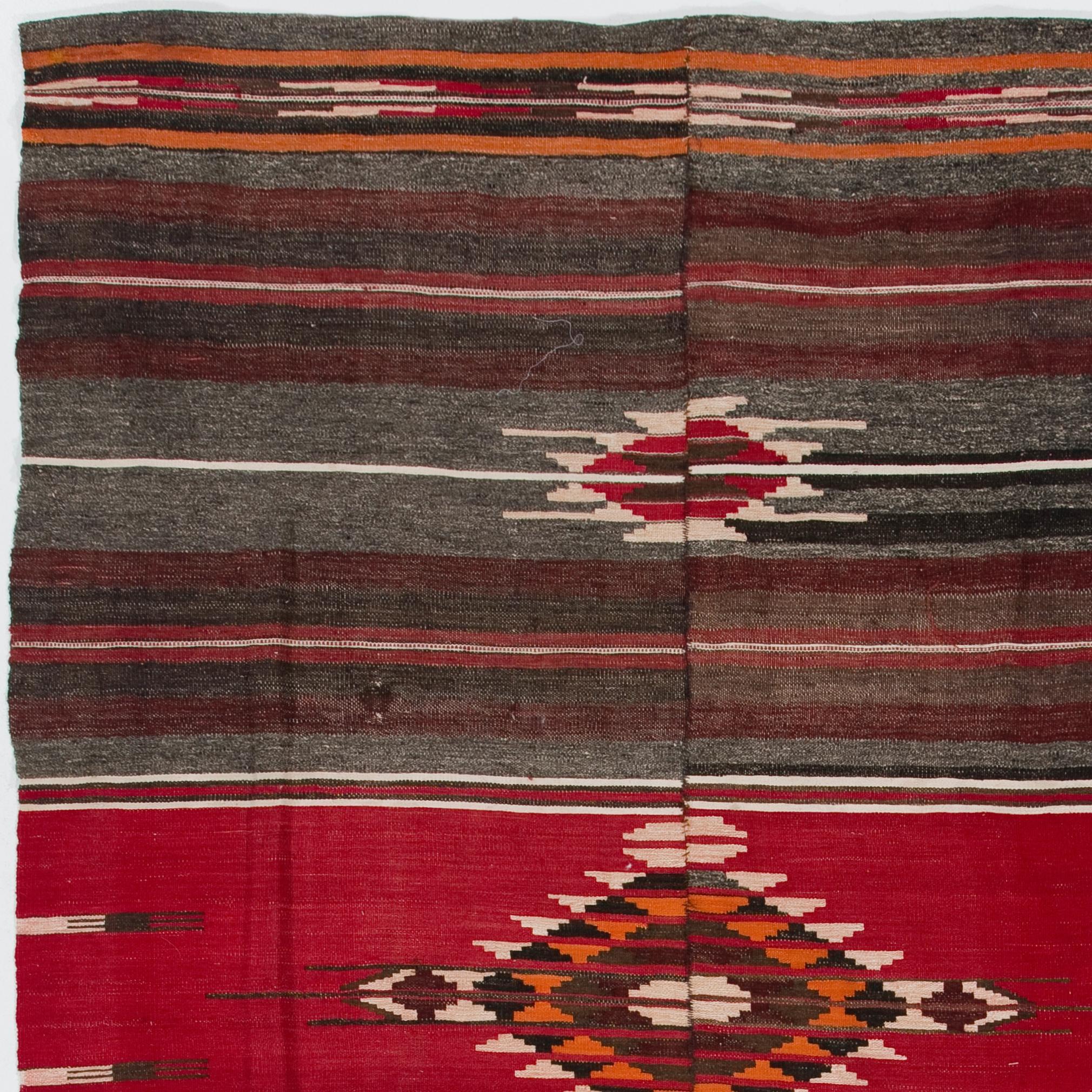 Hand-Woven 5x8 ft Vintage Handmade Turkish Kilim with Southwest Style, (FlatWeave) All Wool For Sale