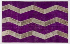 Patchwork-Teppich im Zig Zag-Design, lila, beige und sandfarben. Moderne Teppiche nach Maß