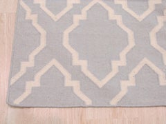 5x8 Gray Flat Weave Wool Latticed Diamond Grid Geometric Modern Carpet Rug