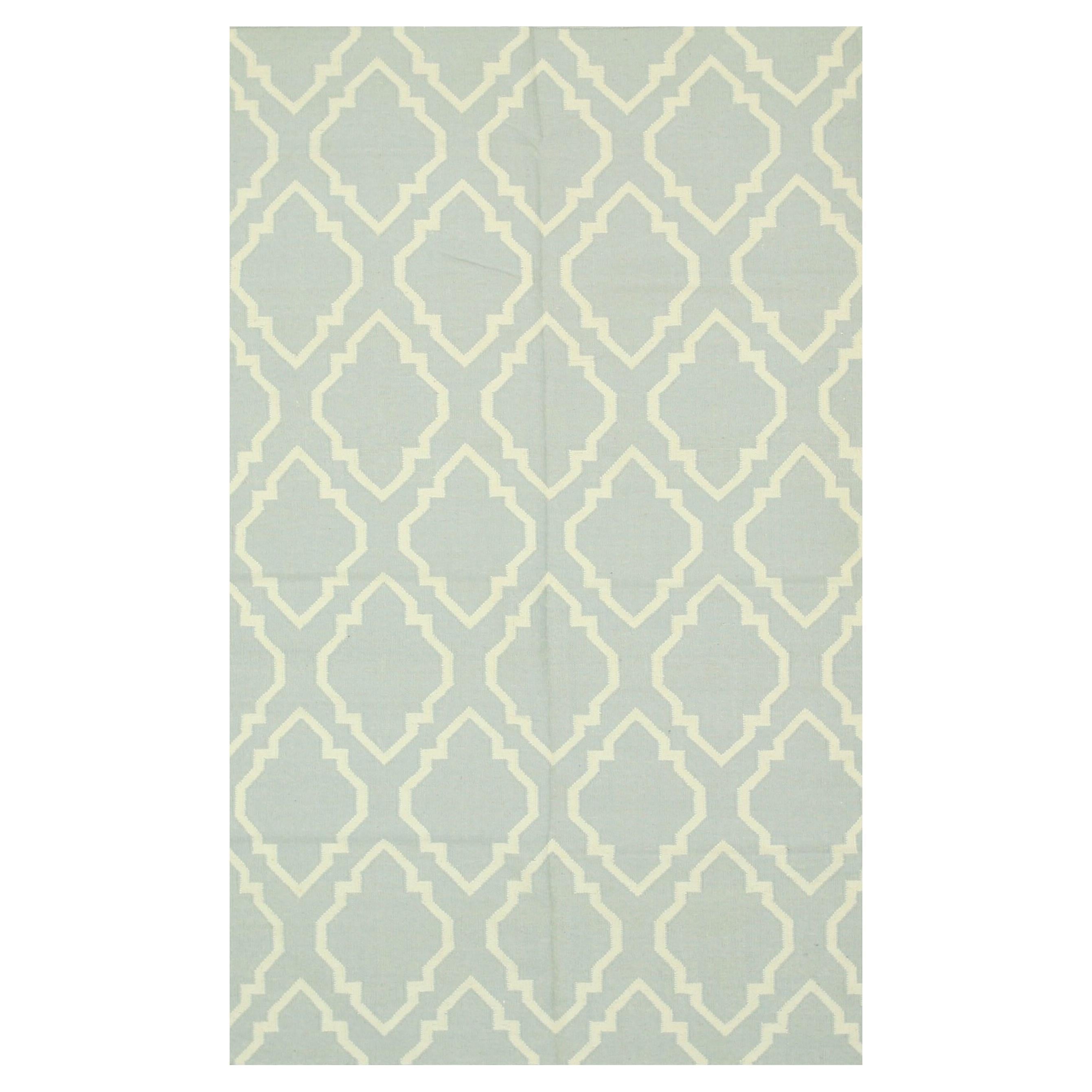 5x8 Gray Flat Weave Wool Latticed Diamond Grid Geometric Modern Carpet Rug