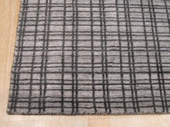 5x8 Gray Hand-Knotted Bamboo Silk Linear Grid Geometric Modern Carpet Rug