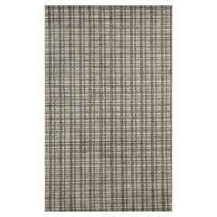 5x8 Gray Hand-Knotted Bamboo Silk Linear Grid Geometric Modern Carpet Rug