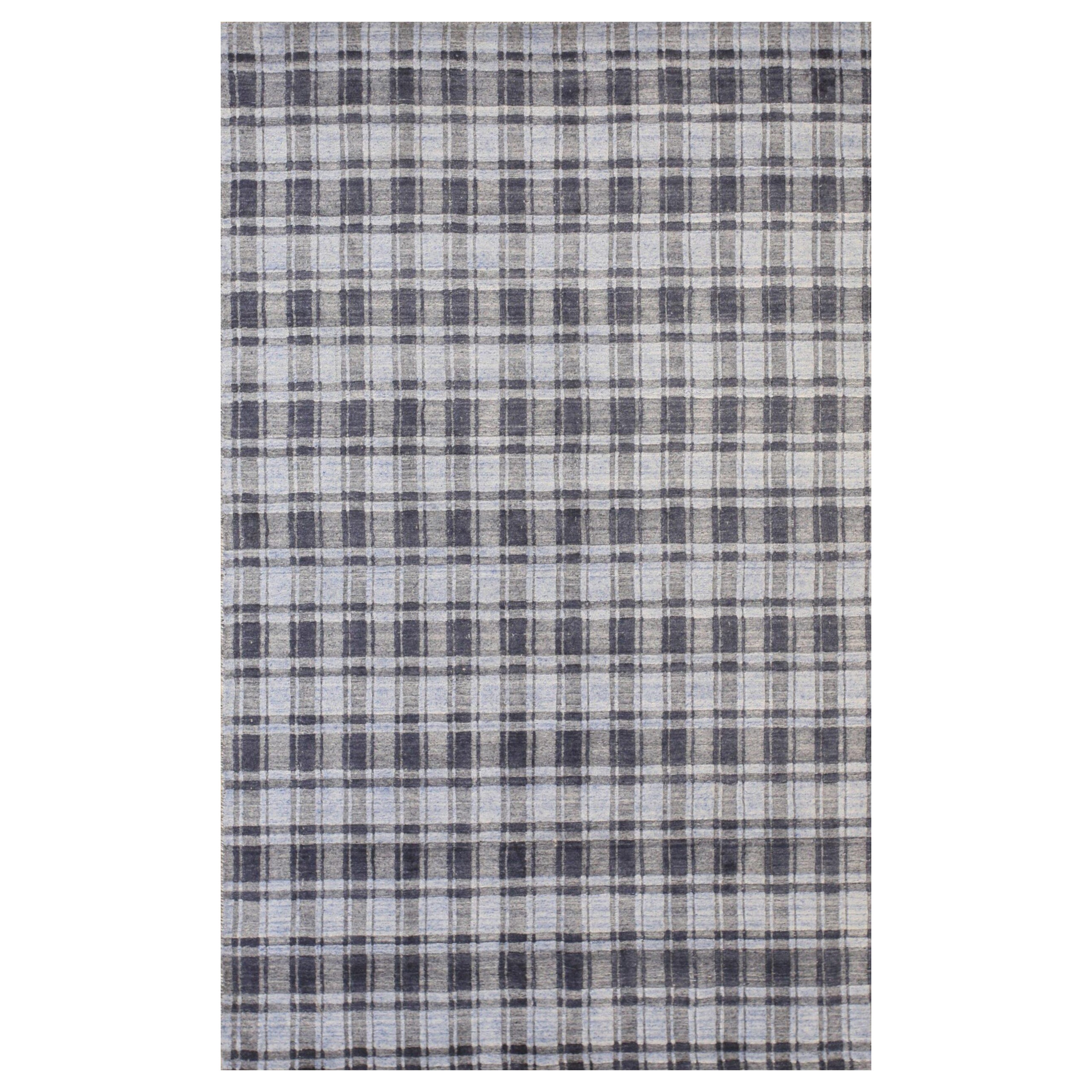 5x8 Grau Handgeknüpft Bambus Seide Subtile Plaid Weave Geometric Modern Teppich Teppich im Angebot