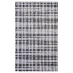 5x8 Gray Hand-Knotted Bamboo Silk Subtle Plaid Weave Geometric Modern Carpet Rug