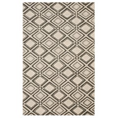 5x8 Gray Hand-Knotted Wool Layered Diamond Lattice Geometric Modern Carpet Rug