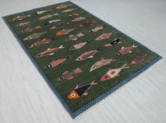 5x8 Green Fish Turkish Oushak Style Hand Knotted Hallway Wool Rug ( G - 15338 )