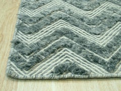 5x8 Green Hand-Knotted Wool Chevron Pile Texture Geometric Modern Carpet Rug
