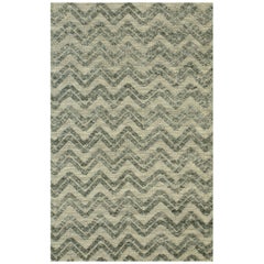 5x8 Green Hand-Knotted Wool Chevron Pile Texture Geometric Modern Carpet Rug