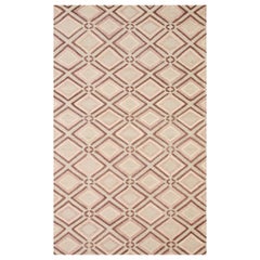 5x8 Ivory Hand-Knotted Wool Diamond Trelliswork Geometric Modern Carpet Rug