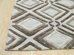 5x8 Ivory Hand-Knotted Wool Nested Diamond Lattice Geometric Modern Carpet Rug