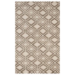 5x8 Ivory Hand-Knotted Wool Nested Diamond Lattice Geometric Modern Carpet Rug