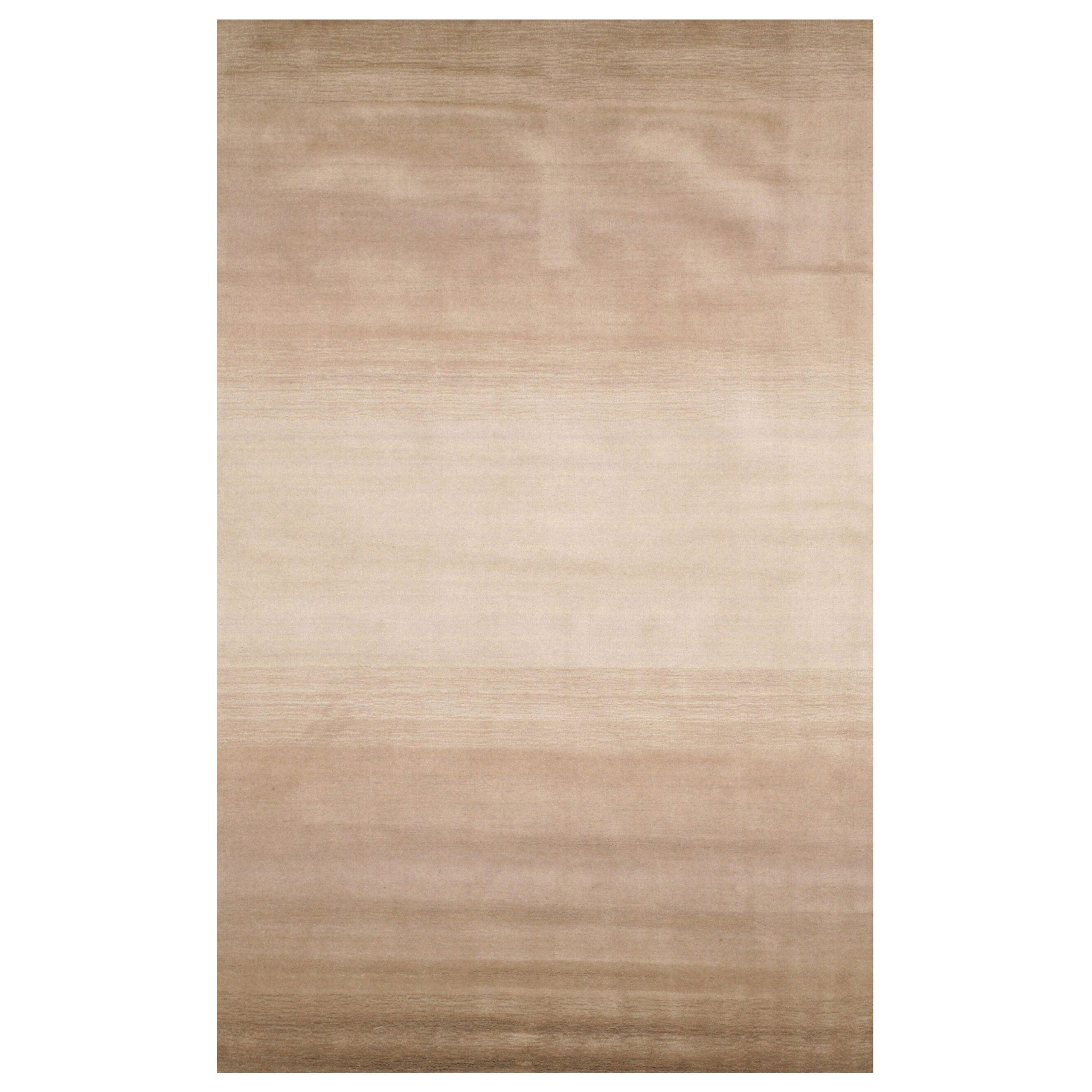 5x8 Ivory Hand-Knotted Wool Ombre Striped Modern Carpet Rug