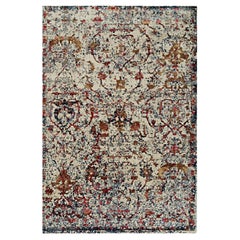 5x8 Ivory Hand-Knotted Wool Viscose Fragmented Floral Abstract Carpet Rug