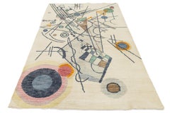 5x8 Modern Abstract Geometric Area Rug - Bauhaus Style Hand-Knotted In Ivory