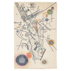 5x8 Modern Abstract Geometric Area Rug - Bauhaus Style Hand-Knotted In Ivory