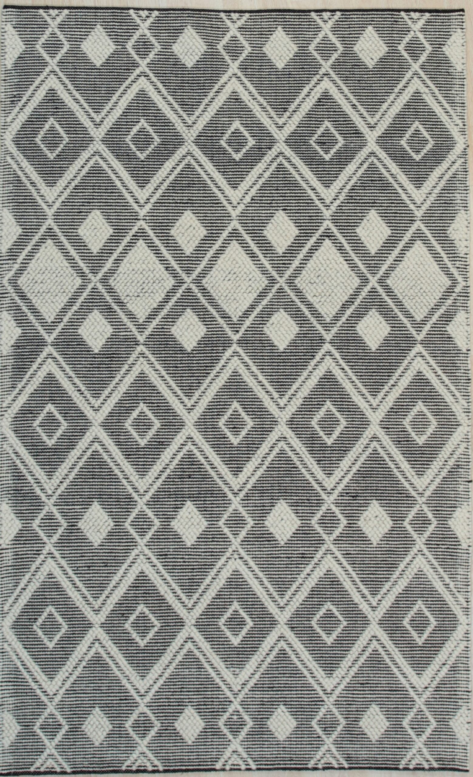 5x8 Modern Kilim Black Diamond Geometric Handmade Wool Small Scatter Carpet Rug