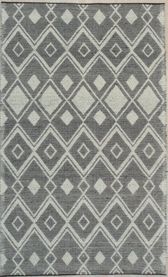 5x8 Modern Kilim Black Diamond Geometric Handmade Wool Small Scatter Carpet Rug