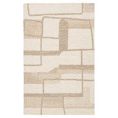 5x8 Modernist Abstract Hand-Tufted Wool Area Rug in Cream and Camel Neutrals