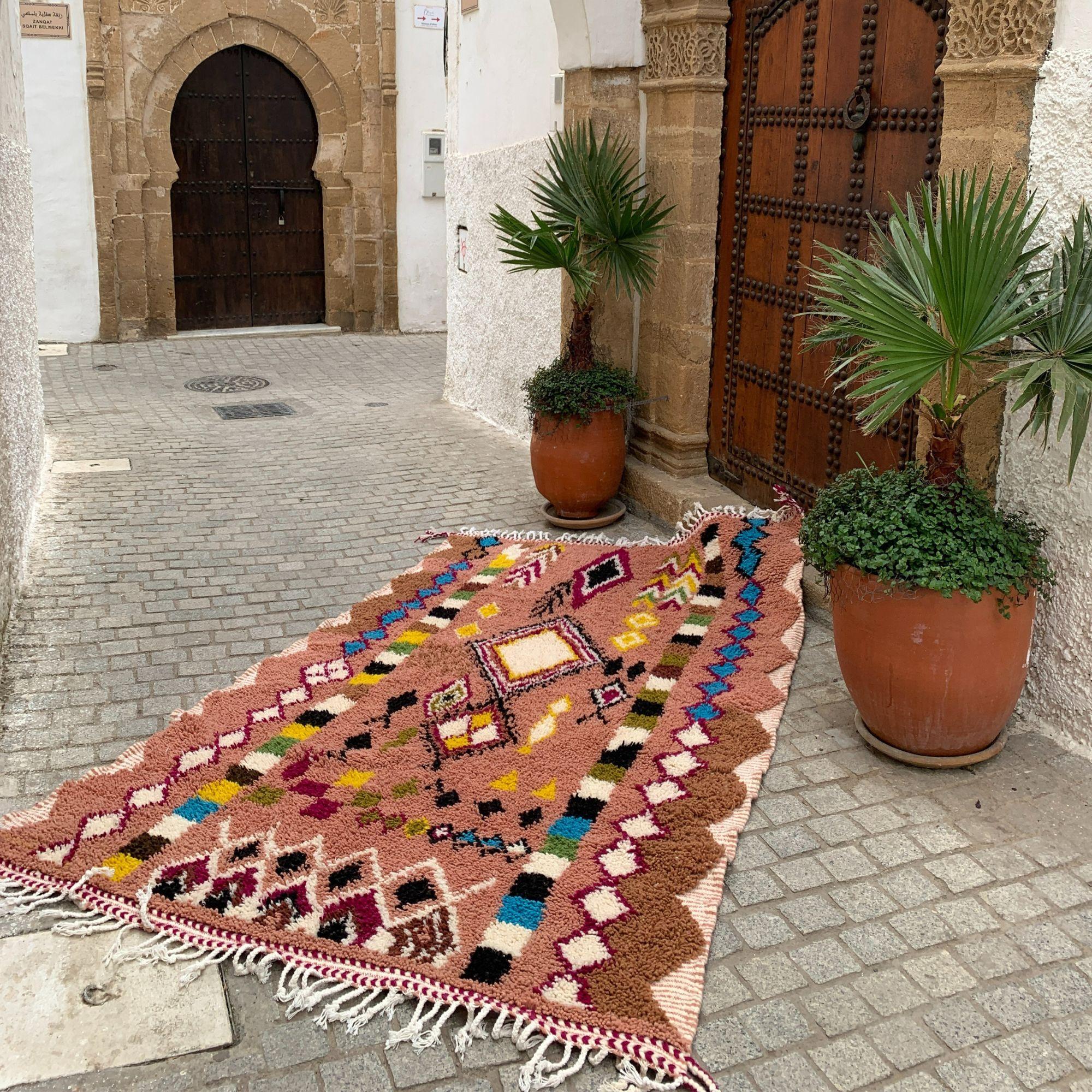 Contemporary 5x8 Moroccan Rug - Artisan Treasures Pink Moroccan Rug  Handwoven Tribal Design For Sale
