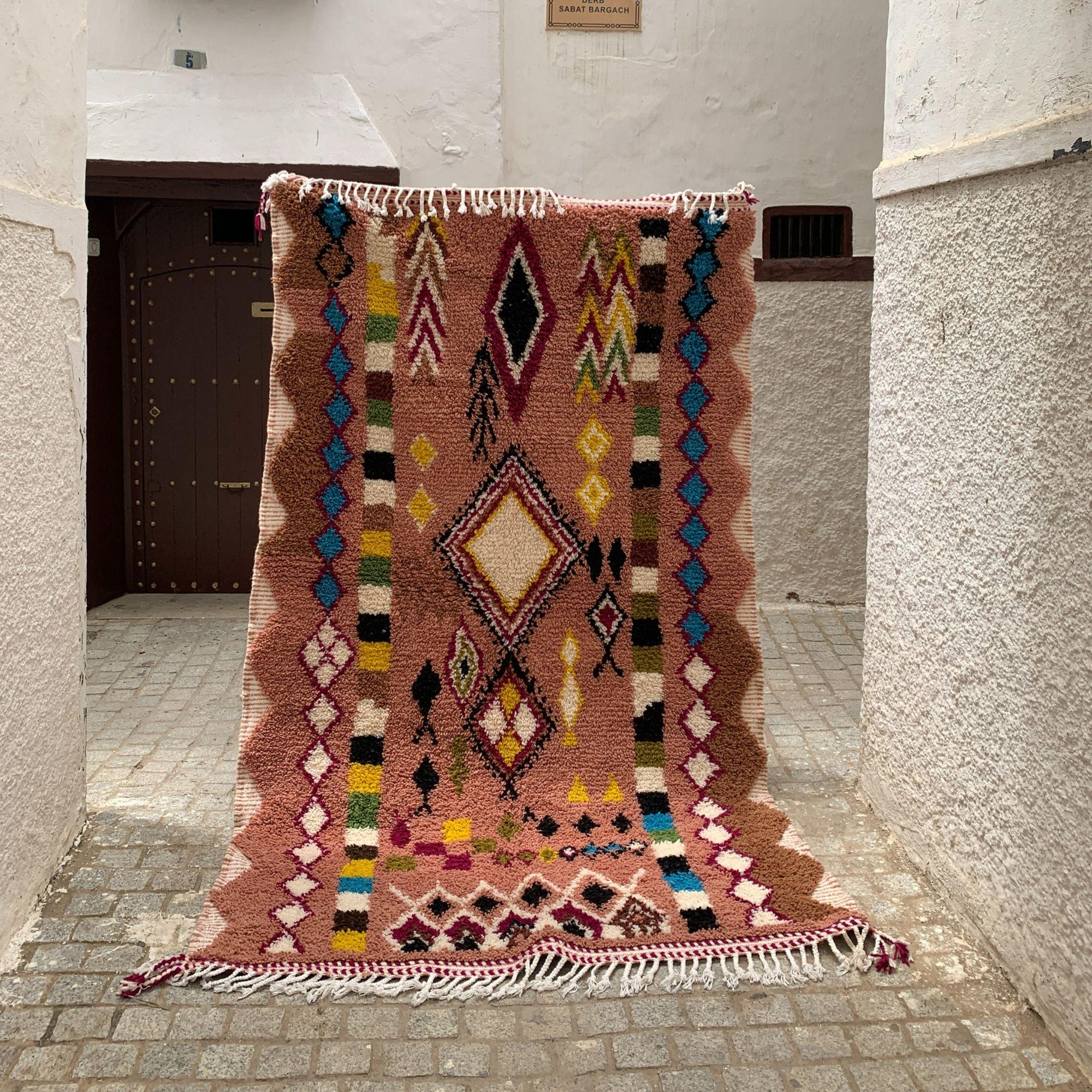 Wool 5x8 Moroccan Rug - Artisan Treasures Pink Moroccan Rug  Handwoven Tribal Design For Sale
