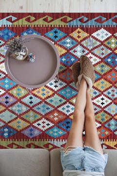 5x8 Multicolor Flat Weave Wool Diamond Constellation Geometric Modern Carpet Rug