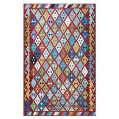 5x8 Multicolor Flat Weave Wool Diamond Constellation Geometric Modern Carpet Rug