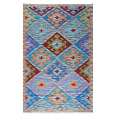 5x8 Multicolor Flat Weave Wool Diamond Cross Geometric Modern Carpet Rug