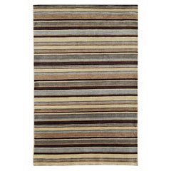 5x8 Multicolor Hand-Knotted Wool Earthy Banding Striped Modern Carpet Rug