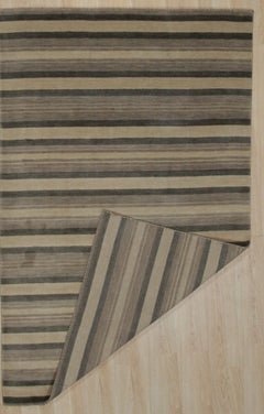5x8 Multicolor Hand-Knotted Wool Grounded Earth Tones Striped Modern Carpet Rug