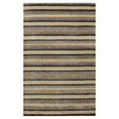 5x8 Multicolor Hand-Knotted Wool Grounded Earth Tones Striped Modern Carpet Rug