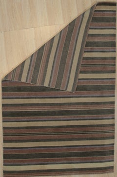 5x8 Multicolor Hand-Knotted Wool Harmonic Earth Tones Striped Modern Carpet Rug