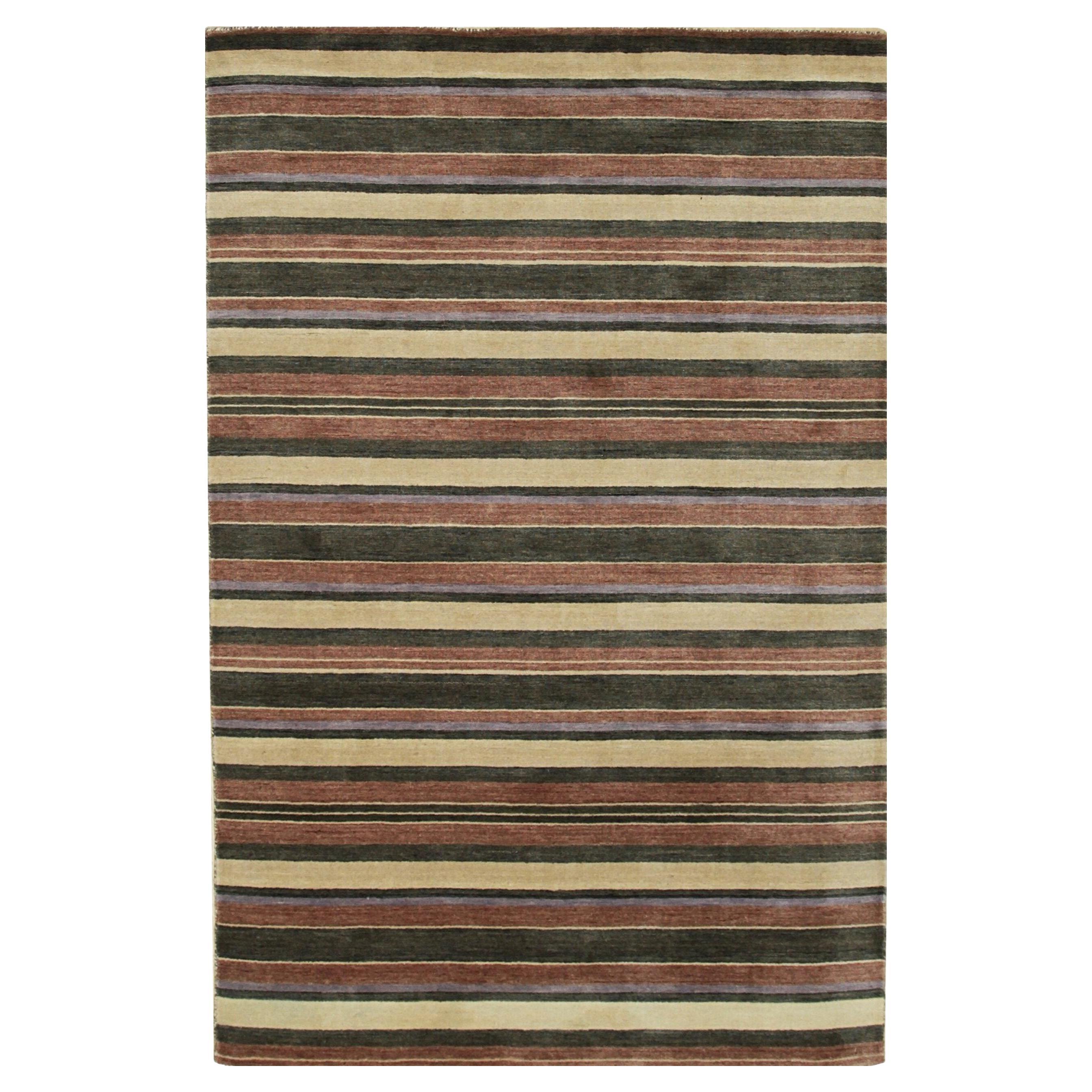 5x8 Multicolor Hand-Knotted Wool Harmonic Earth Tones Striped Modern Carpet Rug