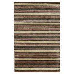 5x8 Multicolor Hand-Knotted Wool Harmonic Earth Tones Striped Modern Carpet Rug