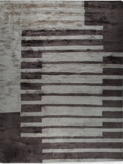5x8 Nadia Mira Brown Geometric Stripe Modern Hand Knotted Wool Carpet Rug