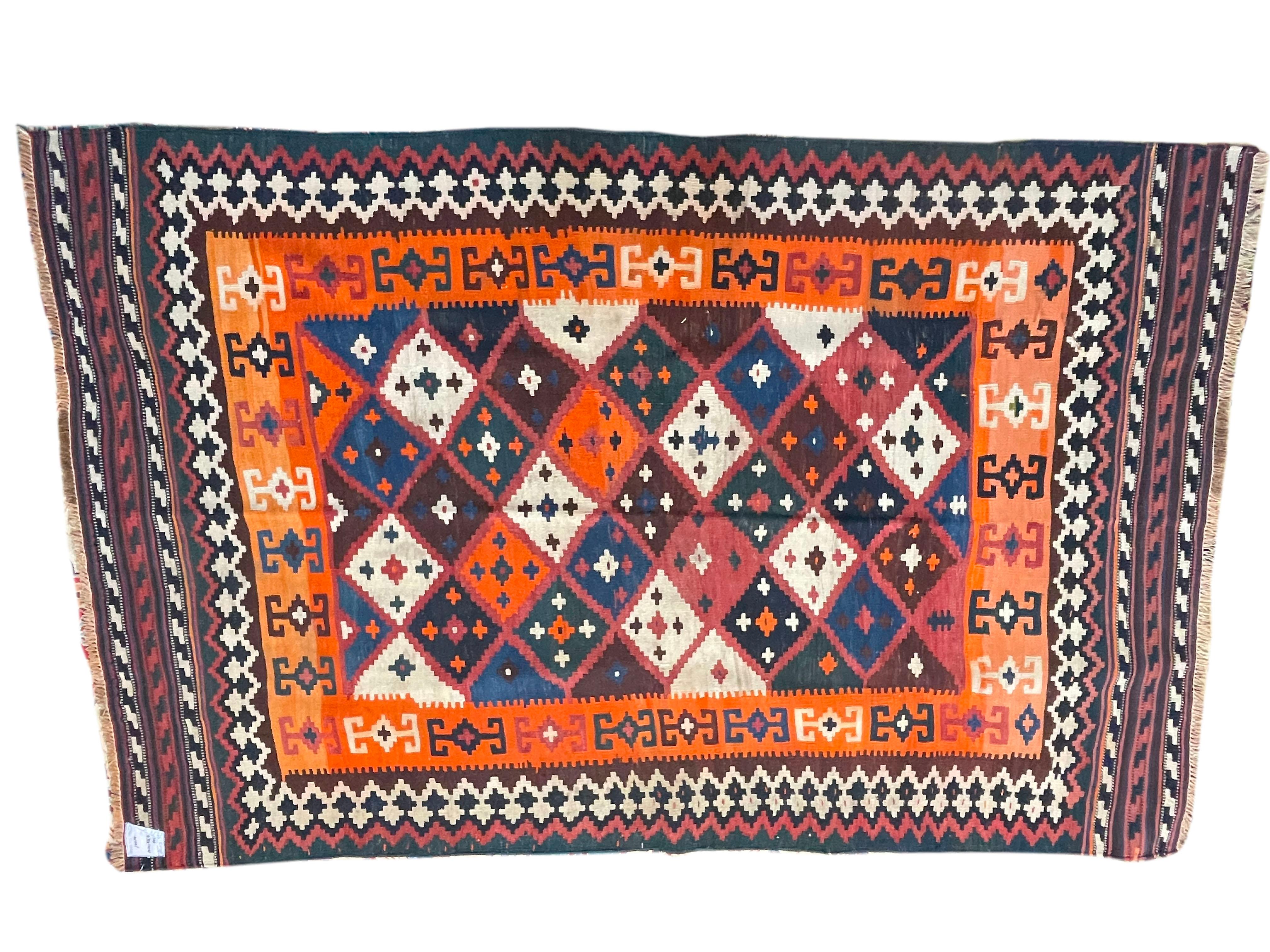 Hand-Knotted 5'x8' Antique Qashqai - Kashkooli - Flatweave Wool Kilim - Vibrant  Colors For Sale