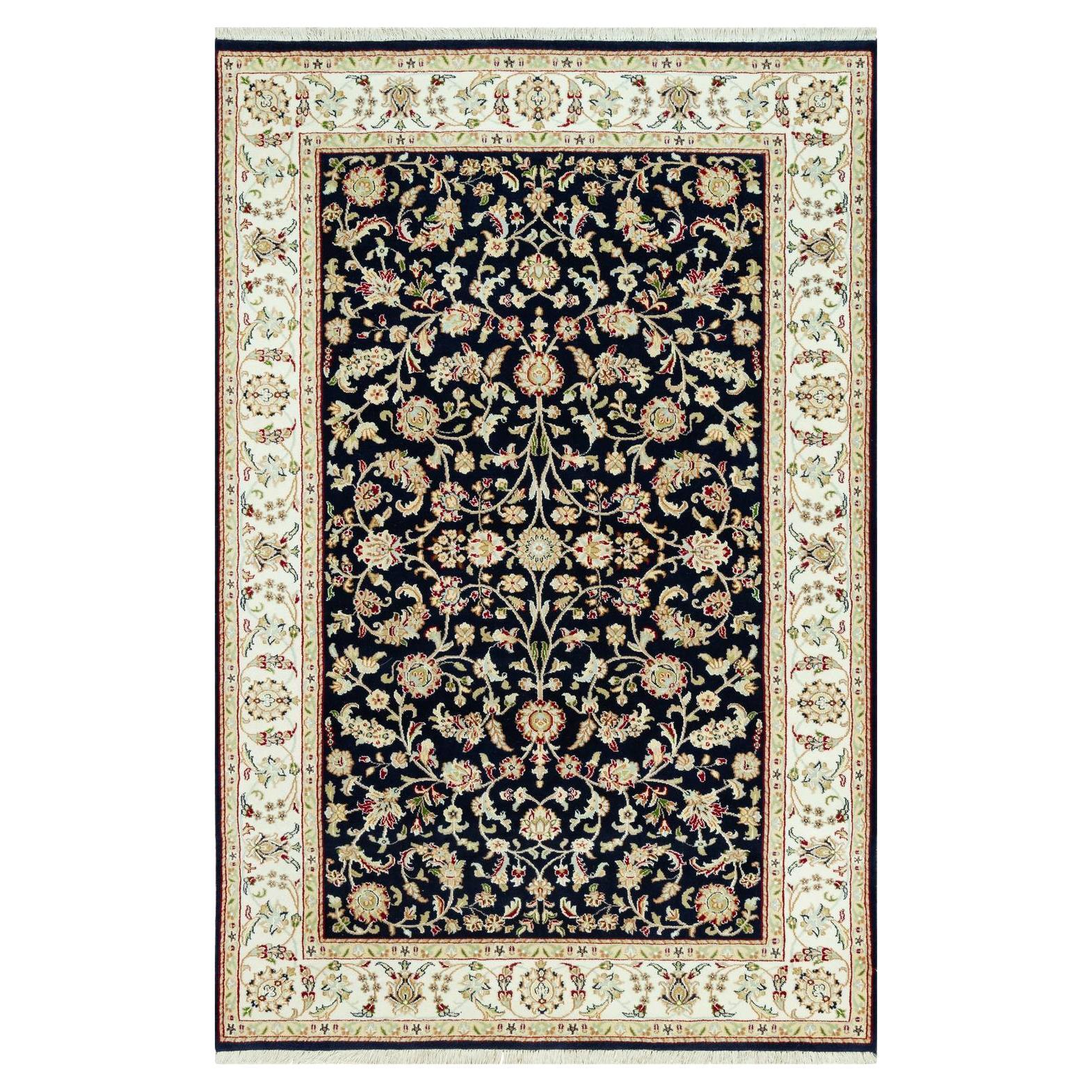 5
x8
Vulkanblaue Wolle Nain Wiederholtes Blumen Design Handgeknüpfter Teppich