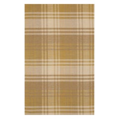 5x8 Yellow Hand-Knotted Wool Golden Plaid Weave Geometric Modern Carpet Rug