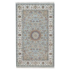 5
x8
1" Light Blue Wool and Silk Nain with Medallion Design Hand Knotted Rug