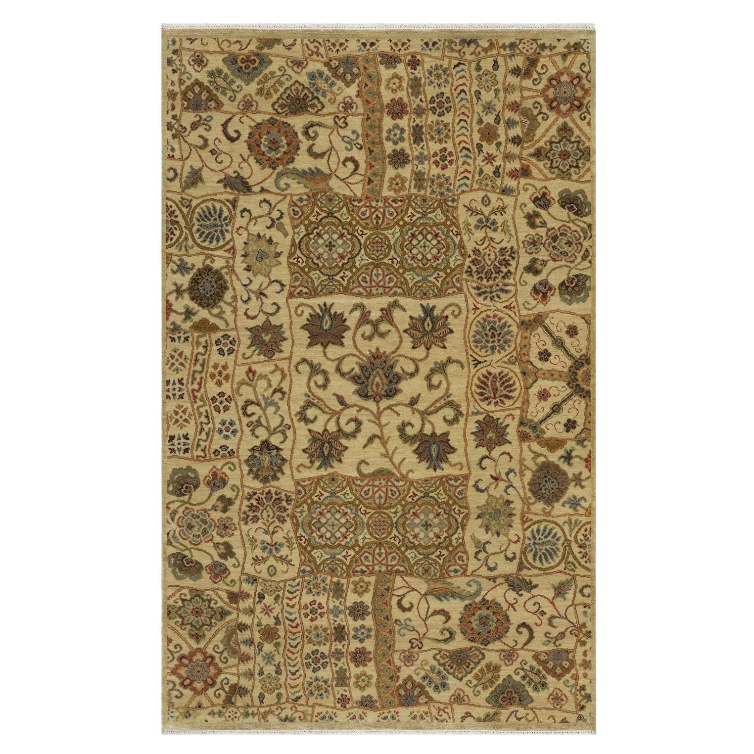 5'x8'2" Ecru Brown Pure Himalayan Wool Botanical Design Hand Knotted Rug