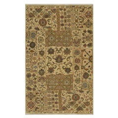 5'x8'2" Ecru Braun Reine Himalaya Wolle Botanisches Design Handgeknüpft Teppich