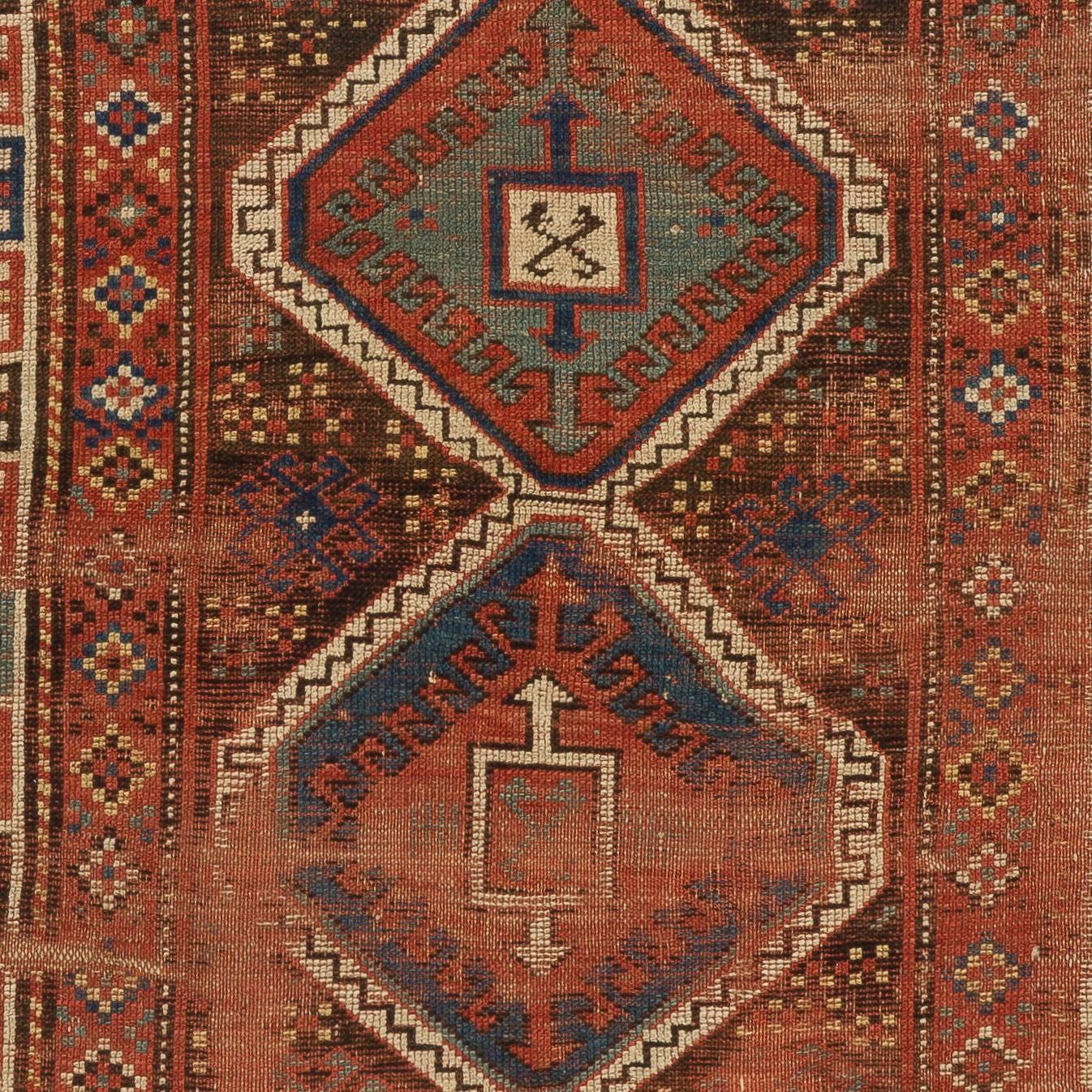 Antique Caucasian Karabagh Kazak Long Rug, Ca 1870
Original condition.
Dimensions: 5x8.2 ft 