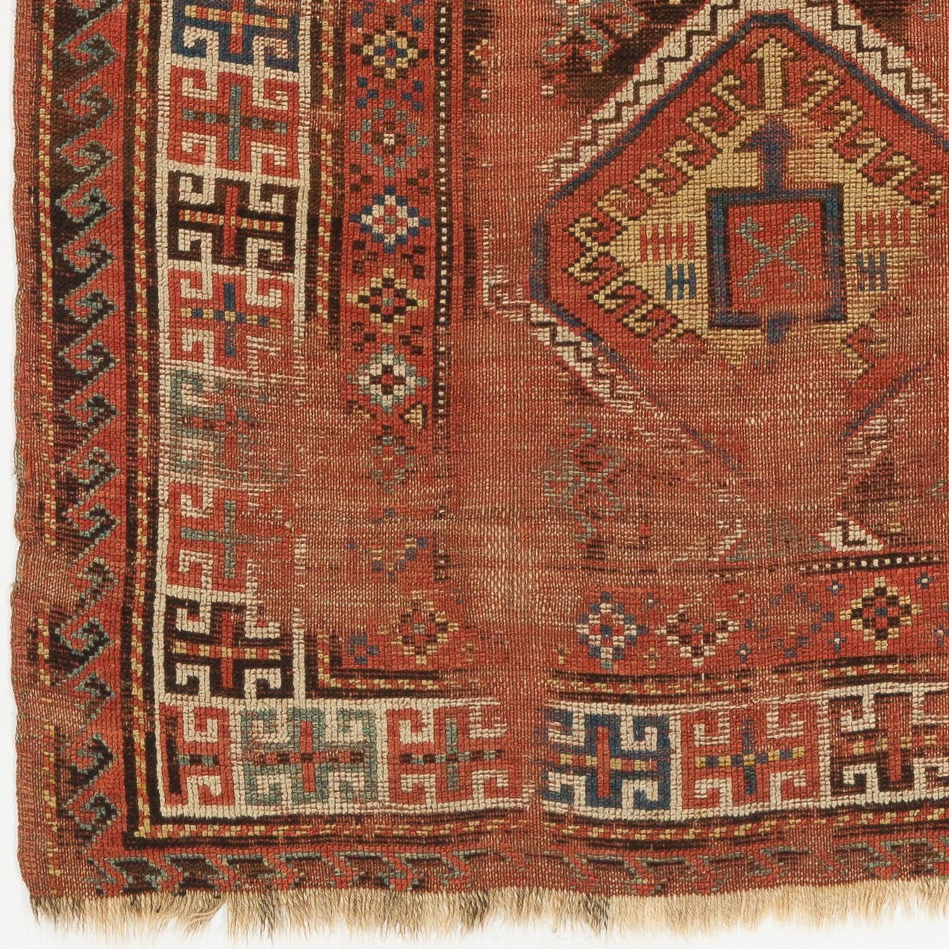 Hand-Woven 5x8.2 ft Antique Caucasian Karabagh Kazak Long Rug, Ca 1870 For Sale