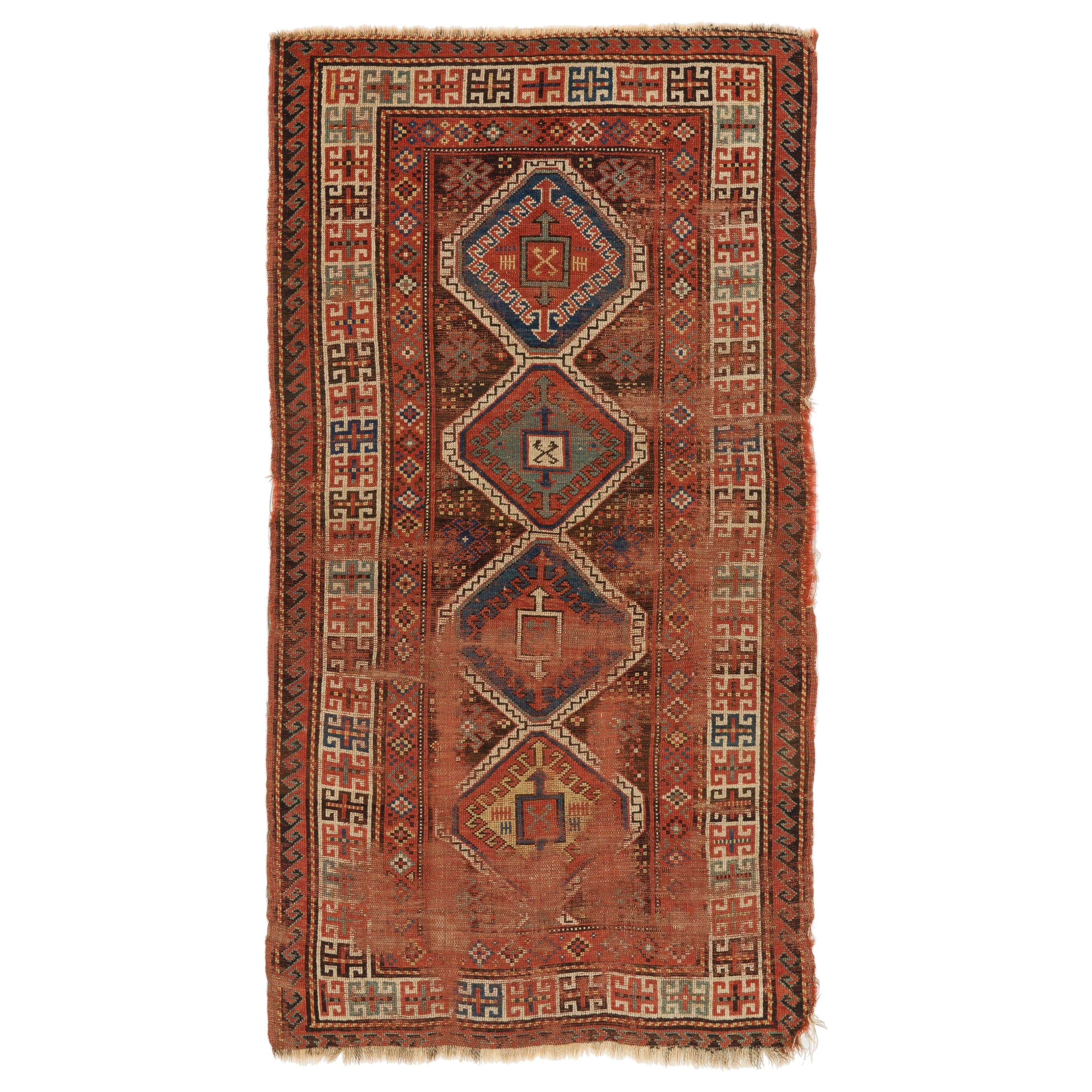 5x8.2 ft Antico tappeto caucasico Karabagh Kazak lungo, 1870 ca.
